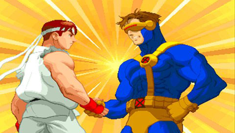 Ryu and Cyclops shaking hands