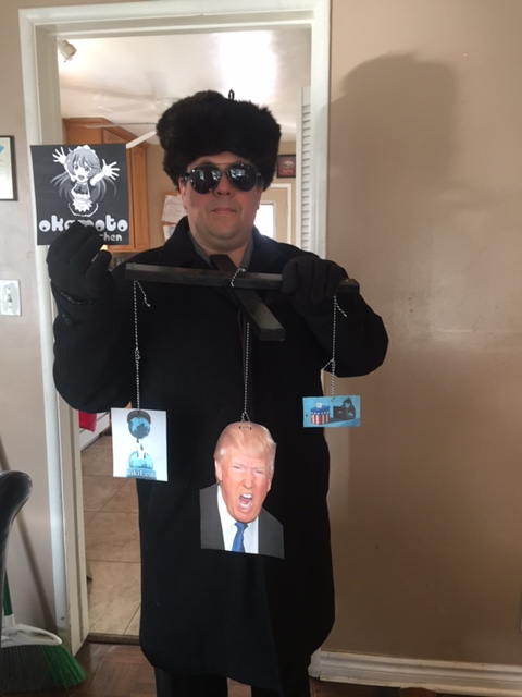 David Kritzer posing in costume as "KGB Agent Rigging the Election"