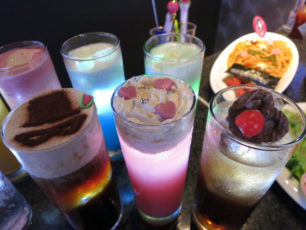 Various drinks with Sailor Moon motifs