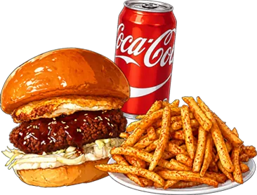 Yanki Burger with fries and a can of soda