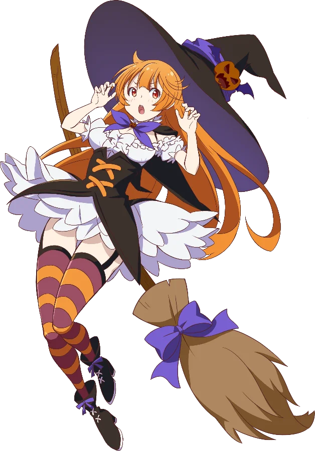 Haru the witch flying on her broom