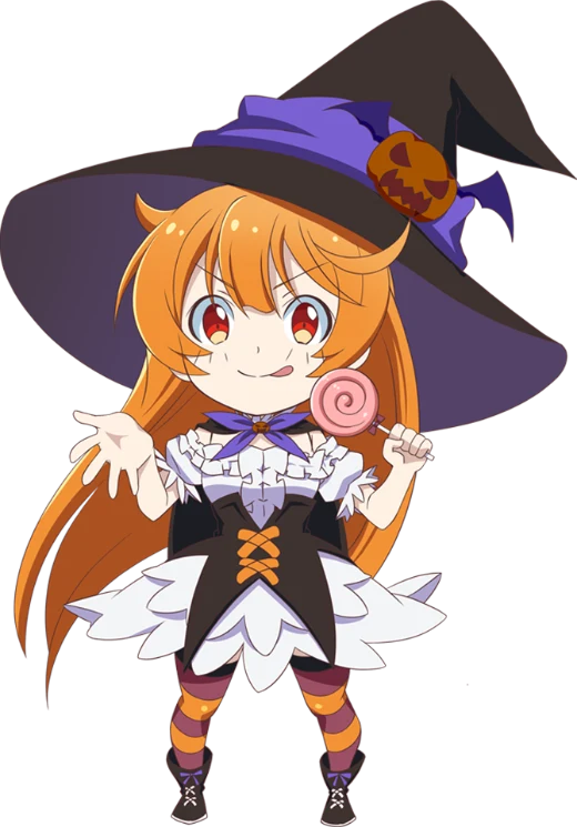Chibi Haru in her witch hat with a lollipop